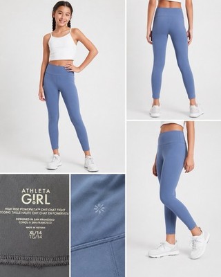 Athleta Girl High Rise Powervita Chit Chat Tight Legging Blue size XL / 14