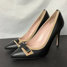 RED VALENTINO Black/Light Pink Leather Velour Women's Pumps with Bows Vtg EU 37