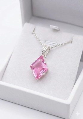 Natural 20.17 Ct Fancy Pink Sapphire 925 Sterling Silver Pendant Certified Gem