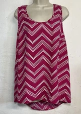 Pleione XL Sleeveless Tunic Blouse Pink White Stripe Scoop Neck Hi Lo Hem