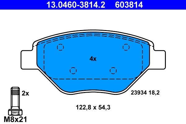 Vorderachse ATE 13.0460-3814.2 Bremsbelagsatz, Scheibenbremse FüR Renault-image