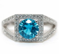 2CT Blue Topaz  White Topaz 925 Genuine Sterling Silver Ring Sz 9 MB5-5