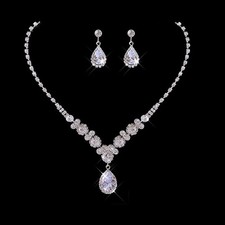 Zircon Necklace Earrings Set Women Dangle Jewelry Wedding Party Anniversary Gift