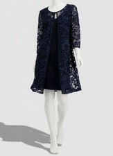 Connected Apparel Women's Blue Embroidered Soutache Jacket Dress Size 8