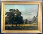 c1900 COUNTRY HOUSE ESTATE & GARDEN at SUNSET IMPRESSIONIST ANTIQUE OIL PAINTING