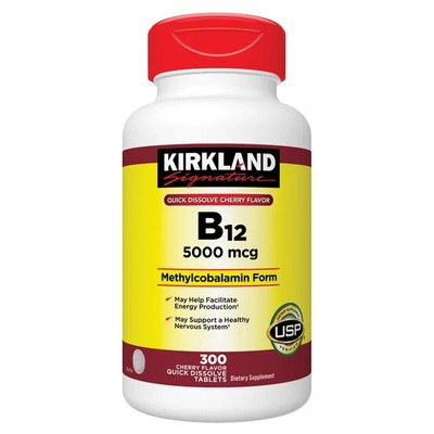 Kirkland Signature B12 5000mcg Quick Dissolve Cherry 300 Tablets USP Exp 02/2030