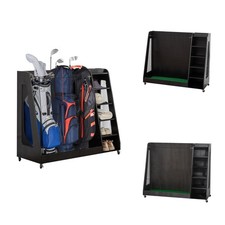 Wooden Golf Bag Organizer w/Wheels Stylish Golf Storage Rack Holds 3 Golf Bags