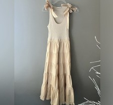 Ulla Johnson Hope Tiered Bow Tie Tank Midi Dress XS P Peach Oatmeal Babydoll