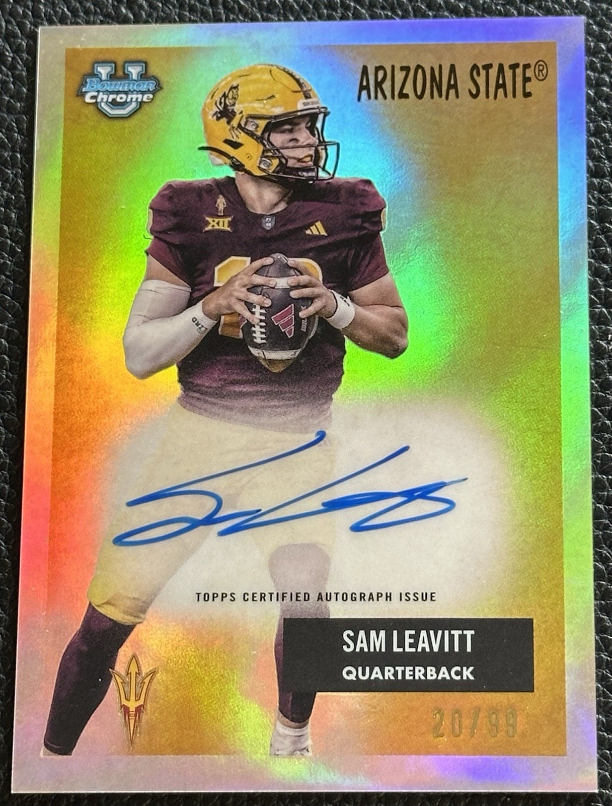 2025 Bowman Chrome University Sam Leavitt 1955 Silver Auto Variation #/99 ASU