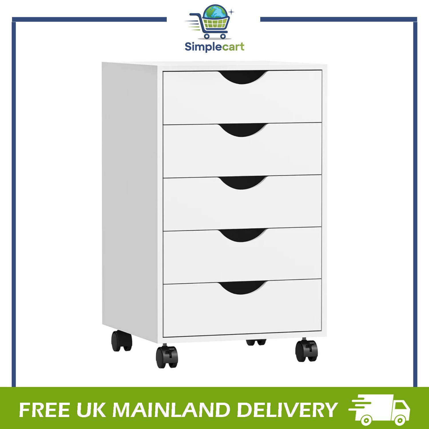 Filing Cabinet with 5 Drawers, Under Desk Drawer, White