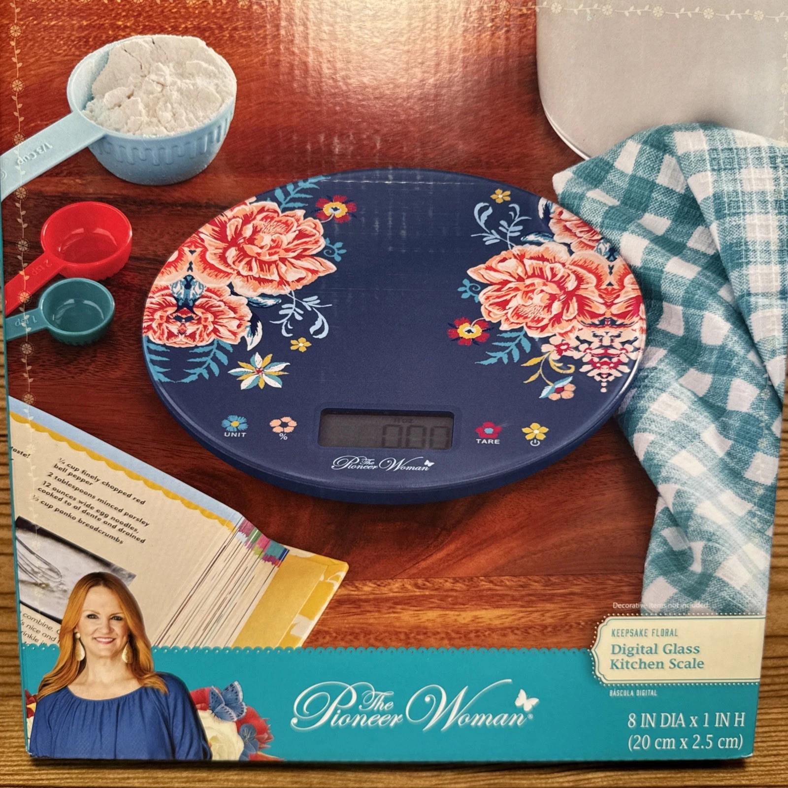 Pioneer Woman 15lb Digital Glass Scale Blue Keepsake Floral NEW