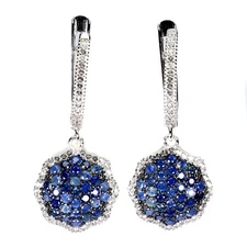 925 Sterling Silver Earrings Blue Sapphire Round Diamond Cut Topaz Gemstone