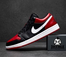 Nike Air Jordan 1 Low "Bred Toe" Black Red White 553558-066 Men's Sizes NEW