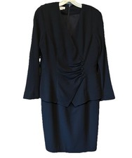 VTG David Warren Black Dress Front Ruched Accent Buttons SZ 12 Long Sleeves NWT