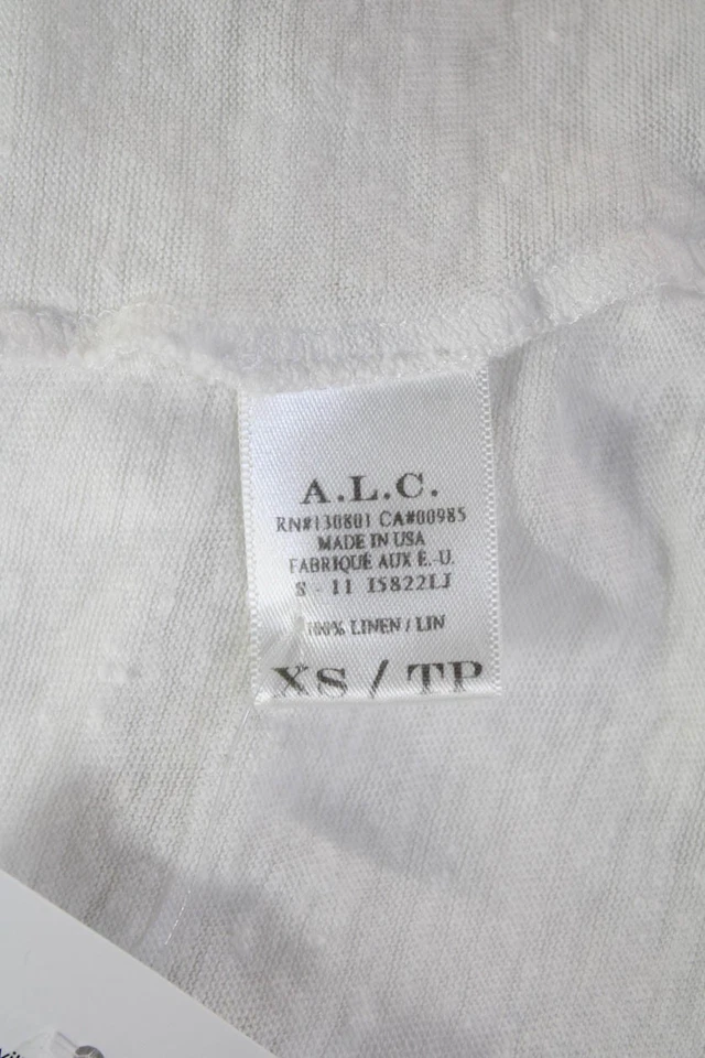 Camiseta de mujer ALC recortada 100 % lino cuello redondo manga larga talla XS Foto 4 de 4