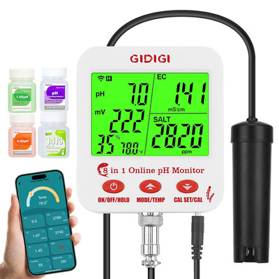 Digital Ph EC Meter Smart Hydroponics Ph Meter with Wifi for Real Time Large Scr