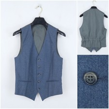 Mens Waistcoat Small Size US 36 Blue Formal Dress Wedding Vest