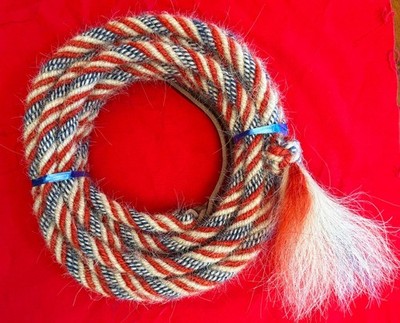 RED, WHITE, & BLUE Tri- Color Tight 5/8'' COWBOY VAQUERO  Mane Hair Mecate #55