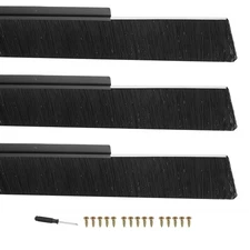 Door Brush Sweeps 3.94" x 39.37", 3 Sets Door Bottom Sweep, Black/Black