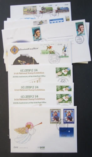 Eire - Ireland, 14 First day covers, 1984.  Railways, Sport, Flowers