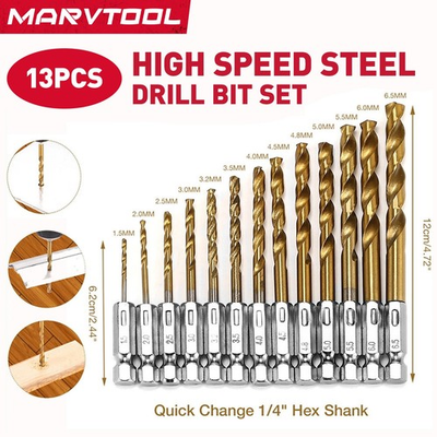 #ad #ad 13PCS HEX SHANK DRILL BITS WITH TITANIUM COATING HSS LONGER LIFE FOR WOOD amp;METAL $19.99