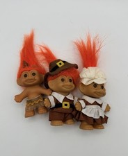 Vintage Russ Troll Dolls Thanksgiving Pilgrim Indian Lot of 3 Orange Hair 1990s