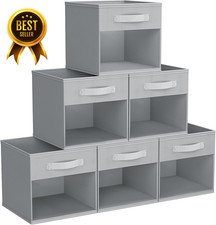 6-Pack 11x11-Inch Gray Collapsible Fabric Storage Cube Bin Set