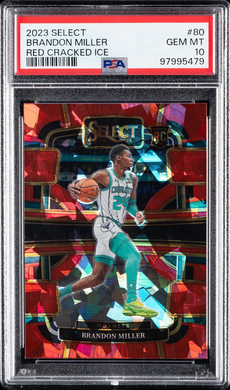 2023-24 Select Concourse Brandon Miller #80 Red Cracked Ice Prizm (RC) PSA 10