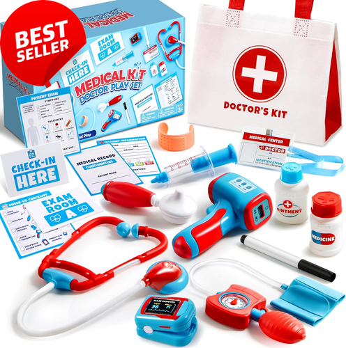 Kids Doctor Kit 16-Piece Pretend Medical Playset with Bag & Stethoscope - Picture 9 of 12