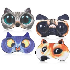 4 Pcs Funny Sleep Mask Cute Animal Blindfolds Cat Dog Sleeping Eye Cover Soft...