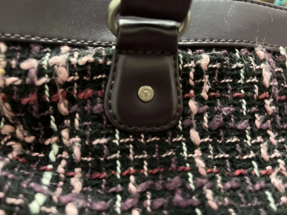 Bolso de Mano Vintage ETIENNE AIGNER Mezcla de Lana Tweed Cuero Borde Hebillas Foto 4 de 4