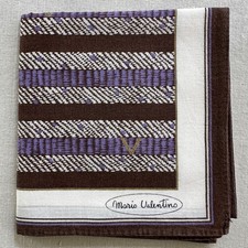 Vintage Handkerchief Cotton Brown Purple Geometric Horizontal Pocket Square 18"E