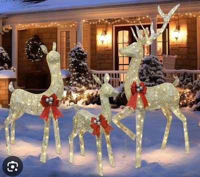 VINGLI 3-TEILIGES goldenes LED Rentier Weihnachtsdeko, beleuchtetes Familienset...