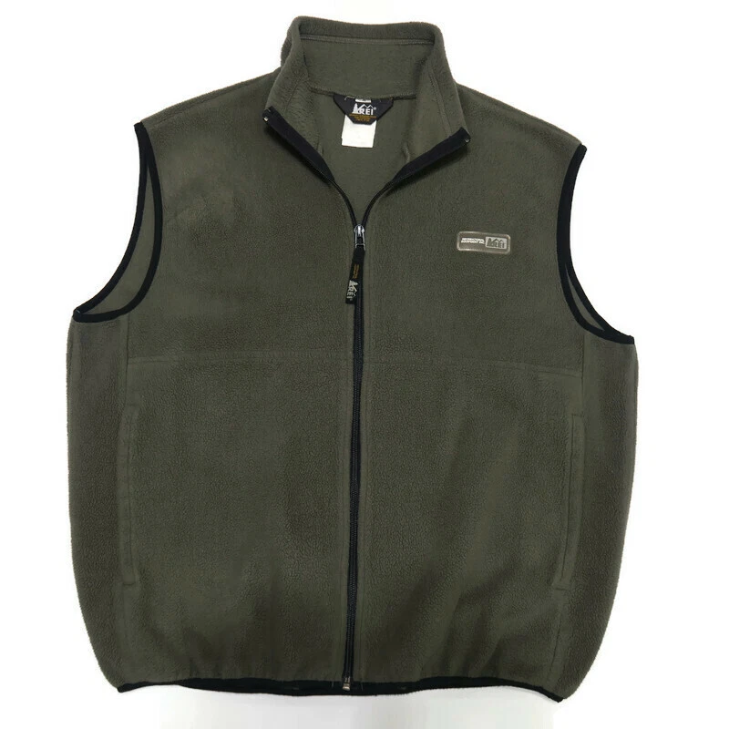 REI Mens Medium Full Zip Fleece Vest Brown Gray Polyester Outdoor Made in Canada