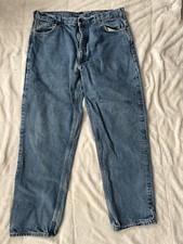 Vintage Carhartt Flannel Lined Jeans Men's 40x32 Denim Work Pants Blue USA Made