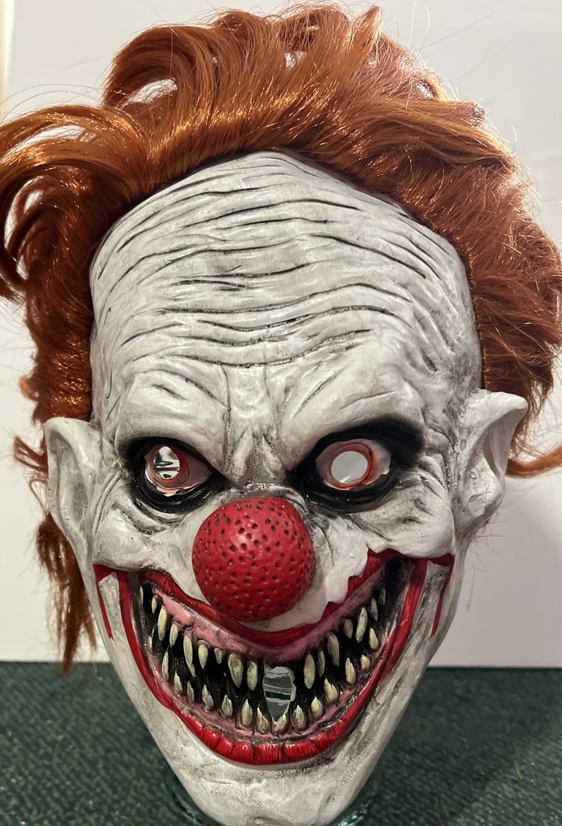 Halloween Rubber Clown Mask W/ Red Hair Creepy Scary