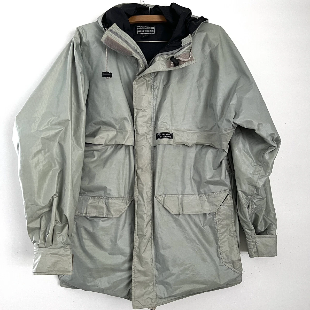 Wilderness Experience sz L Jacket Green Hooded Many Pockets Double