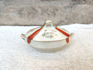 Antique Noritake Pottery Floral Design Hand Painted Ceramic Sugar Bowl With Lid