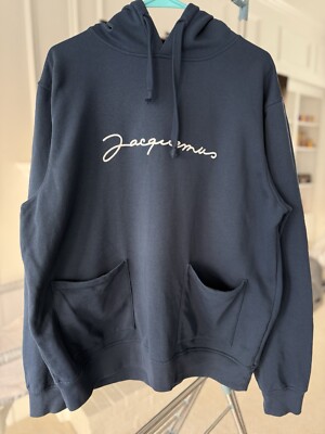 JACQUEMUS embroidered Hoodie Navy, Sz XL