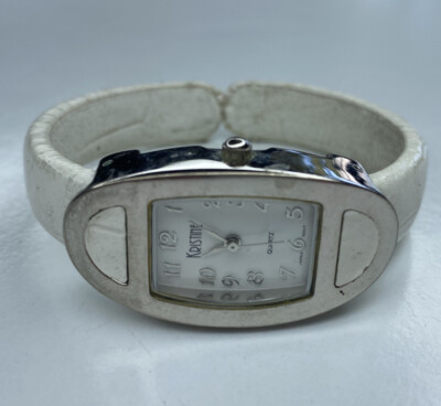 E Kristine Japan White Leather Cuff Silver 01921 Stainless Untested