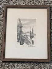 Vintage MCM Original 1964 Eugene Kloszewski Watercolor “Early Leave” Painting