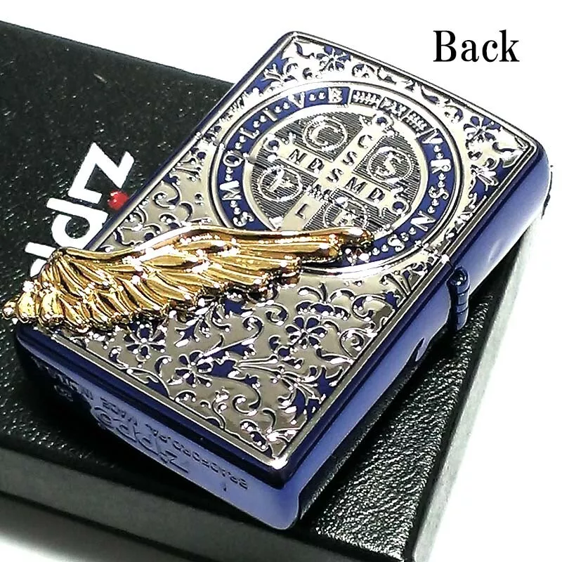 Zippo Angel Wing Gold Metal St Benedict Blue Lighter Limited