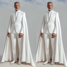 Business Men Suits Single Breasted Tuxedo Peak Lapel Cocktail Long Cape Jackets