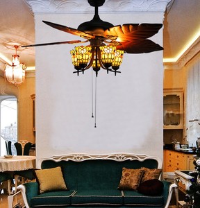 Makenier Vintage Tiffany Stained Glass Flowers Uplight Ceiling Fan