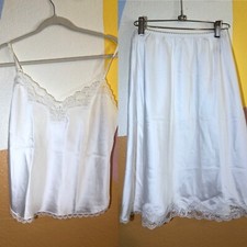 Vintage Maidenform Lingerie Slip Skirt  Cami Womens Medium Lace White Sissy