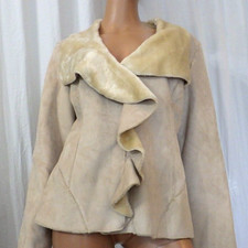 Dress Barn Size M Faux Shearling Faux Fur Trim jacket Coat Bust 42" Euc