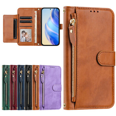 For Samsung S25 Edge/S25Ultra Zipper Card Slots Wallet Case with Crossbody Strap