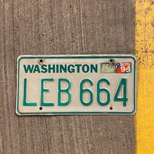 1983 Washington License Plate LEB 664 Ford Chevy 1984 1985 1986 YOM DMV Clear