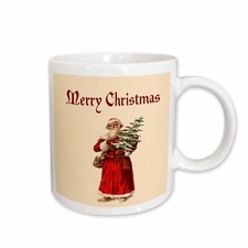 3dRose Merry Christmas Vintage Santa Claus Carrying a Small Christmas Tree Mug