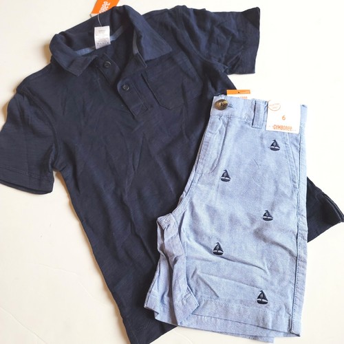 Gymboree Boys 6 "The Lawn Party" Nautical Sailboats Shorts Navy Polo Set NWT - Picture 3 of 3